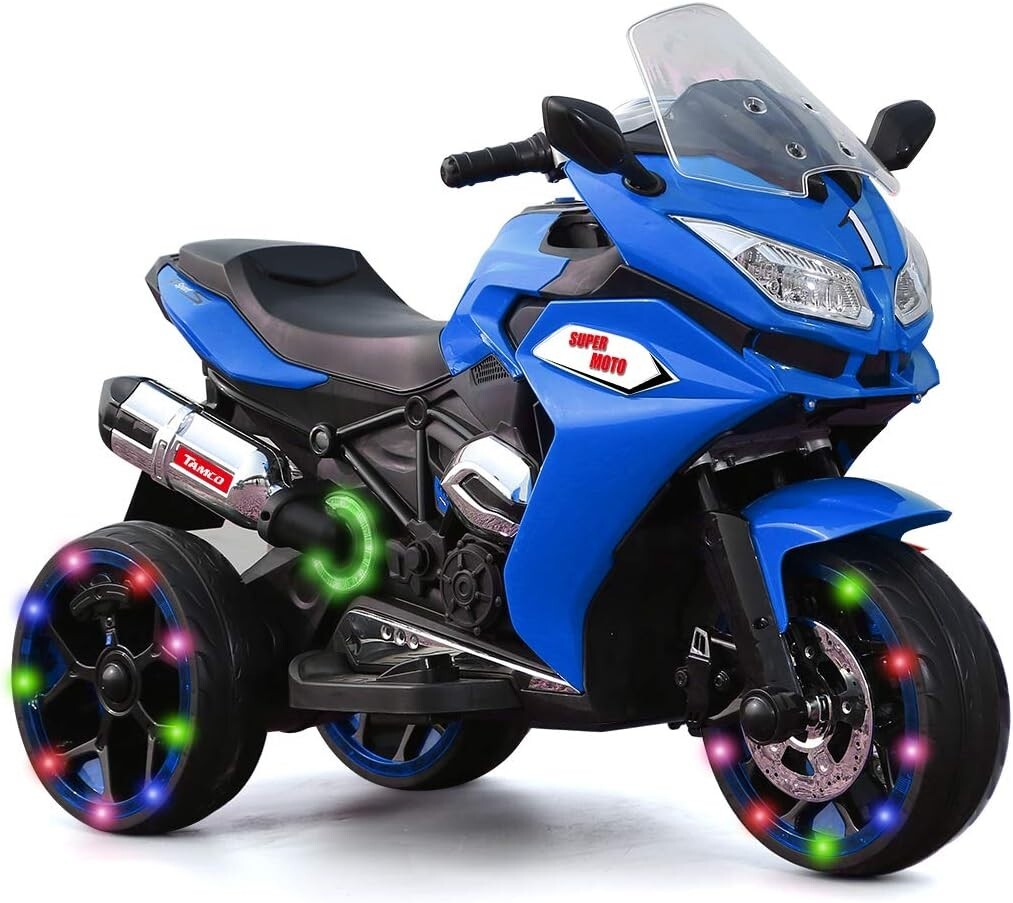 12V Kids Electric Motorcycle 3-5KM/H 3-6 Years Old (43-55 in),Blue