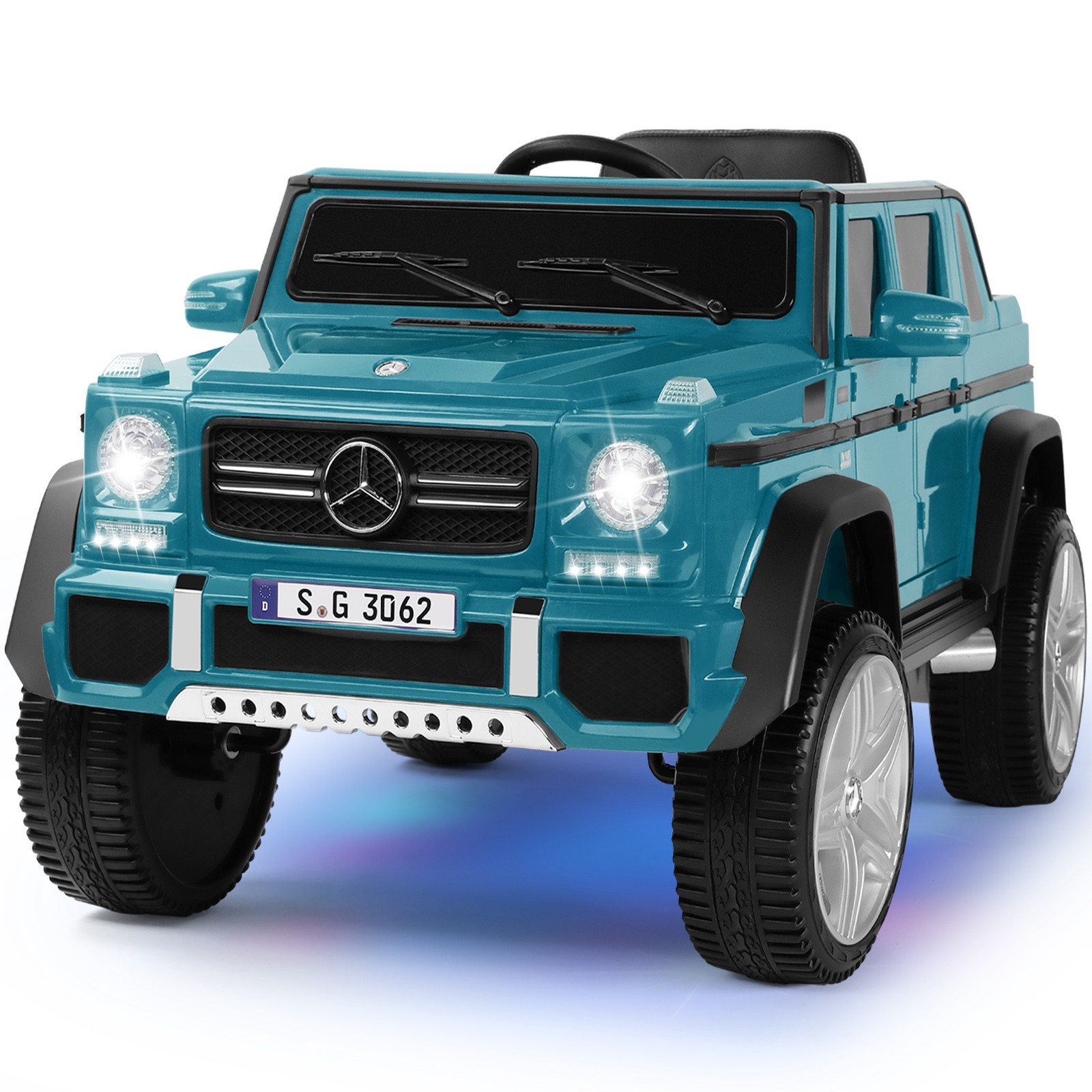 Mercedes-Benz 12V Electric Kids Blue Ride On Car with LED Lights, Music, RC