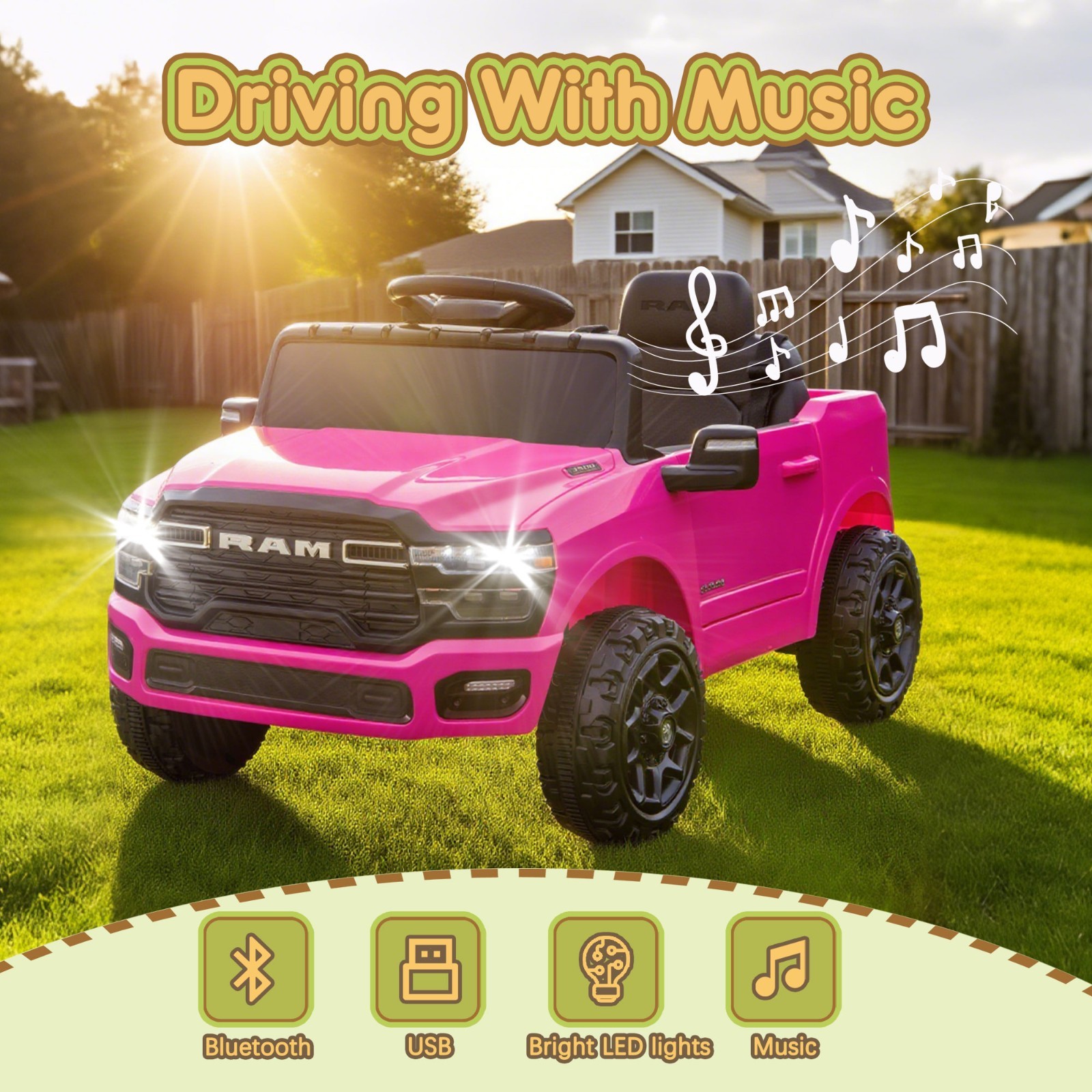 12V Kids Ride on Car Electric Toy,Toddler Licensed RAM 3500 Truck w/Remote, Pink