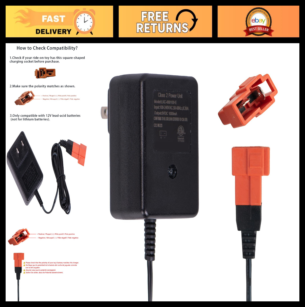 6V Charger for Kids Ride-On Cars & Toys – Compatible with BMX X6, Kid TRAX, ATV