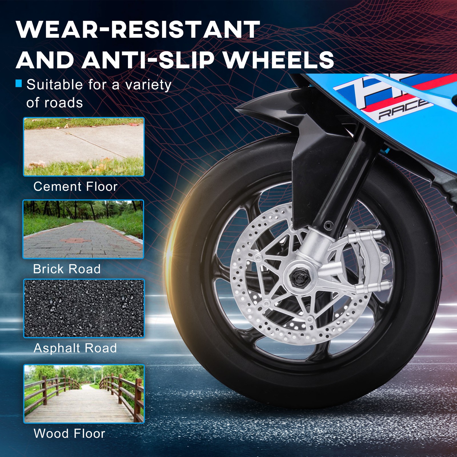 Multi-Terrain Motorbike for Kids, Battery-Operated Ride-on Vehicle Blue