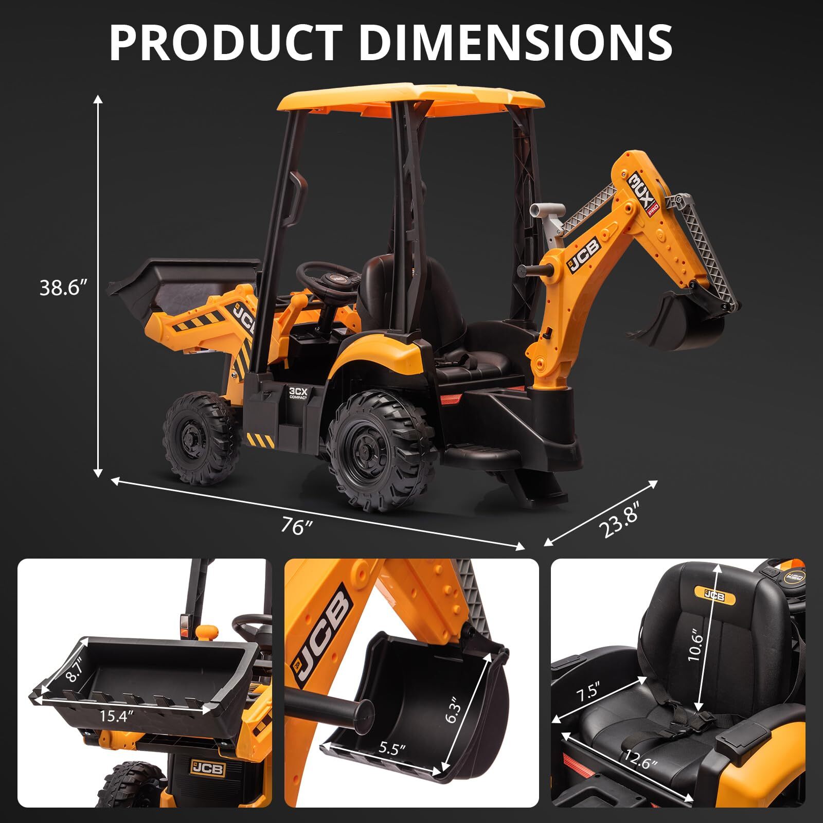 4 In 1 Ride On Excavator & Bulldozer, Kids Electric Vehicle With Remote Control