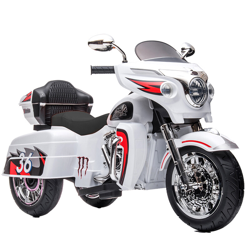 12V Kid Motorcycle Ride On Toy Key Start 3-Wheel 2-Seat Motorbike for 3-6 White