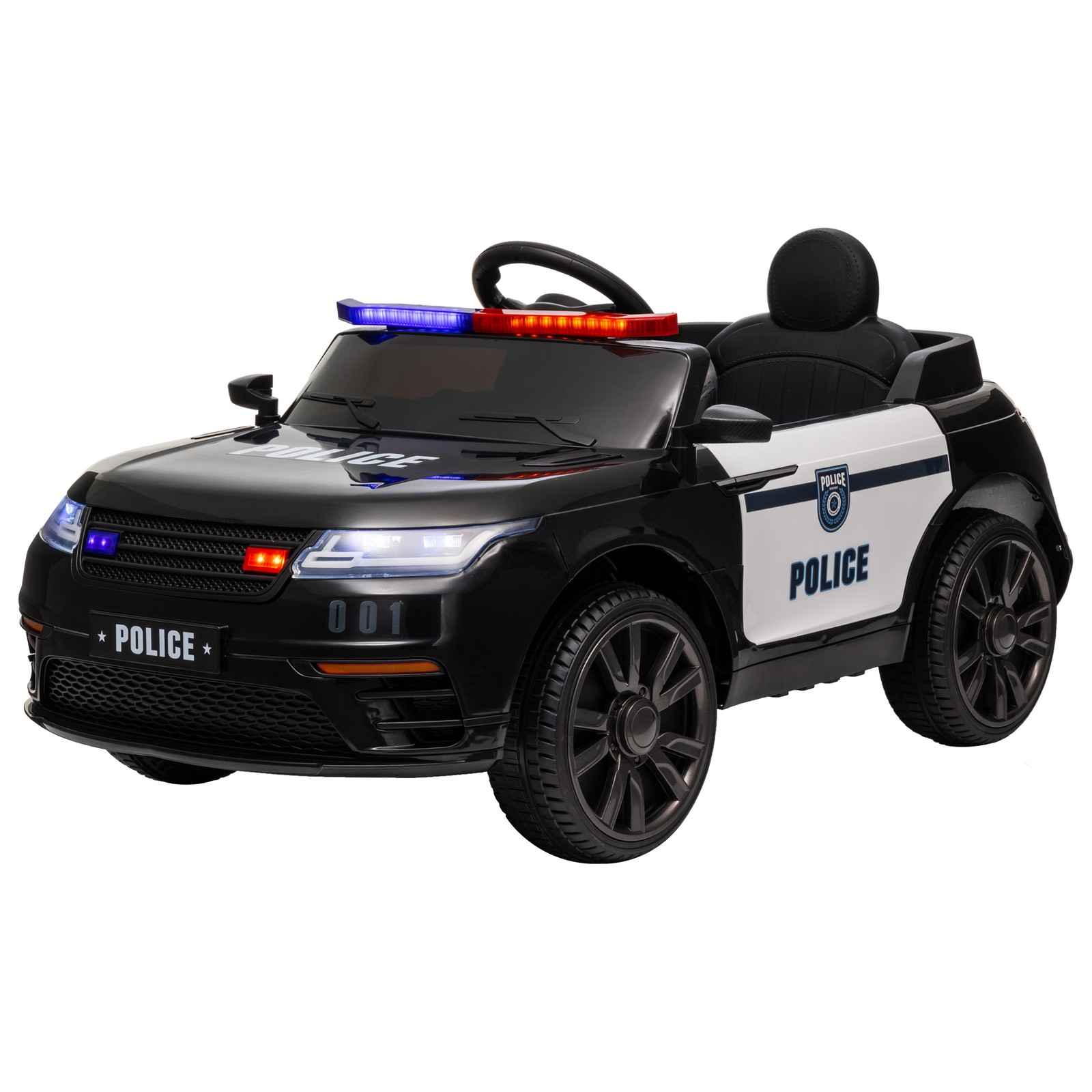 12V Kids Ride on Police Car w/ Remote Control, Black