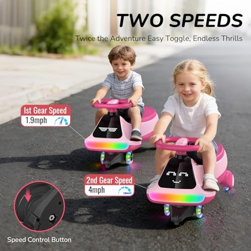 Pink 12V Electric Wiggle Car with Pedal & Display – Rechargeable – Pink