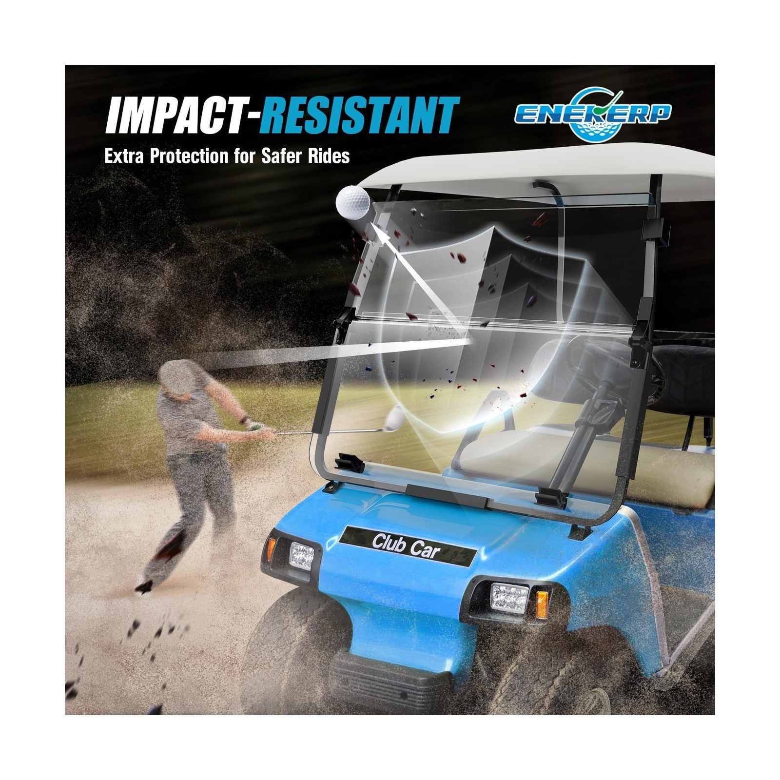 Golf Cart Windshield for Club Car DS 2000-Up Gas and Electric, Fit Tapered Fr…
