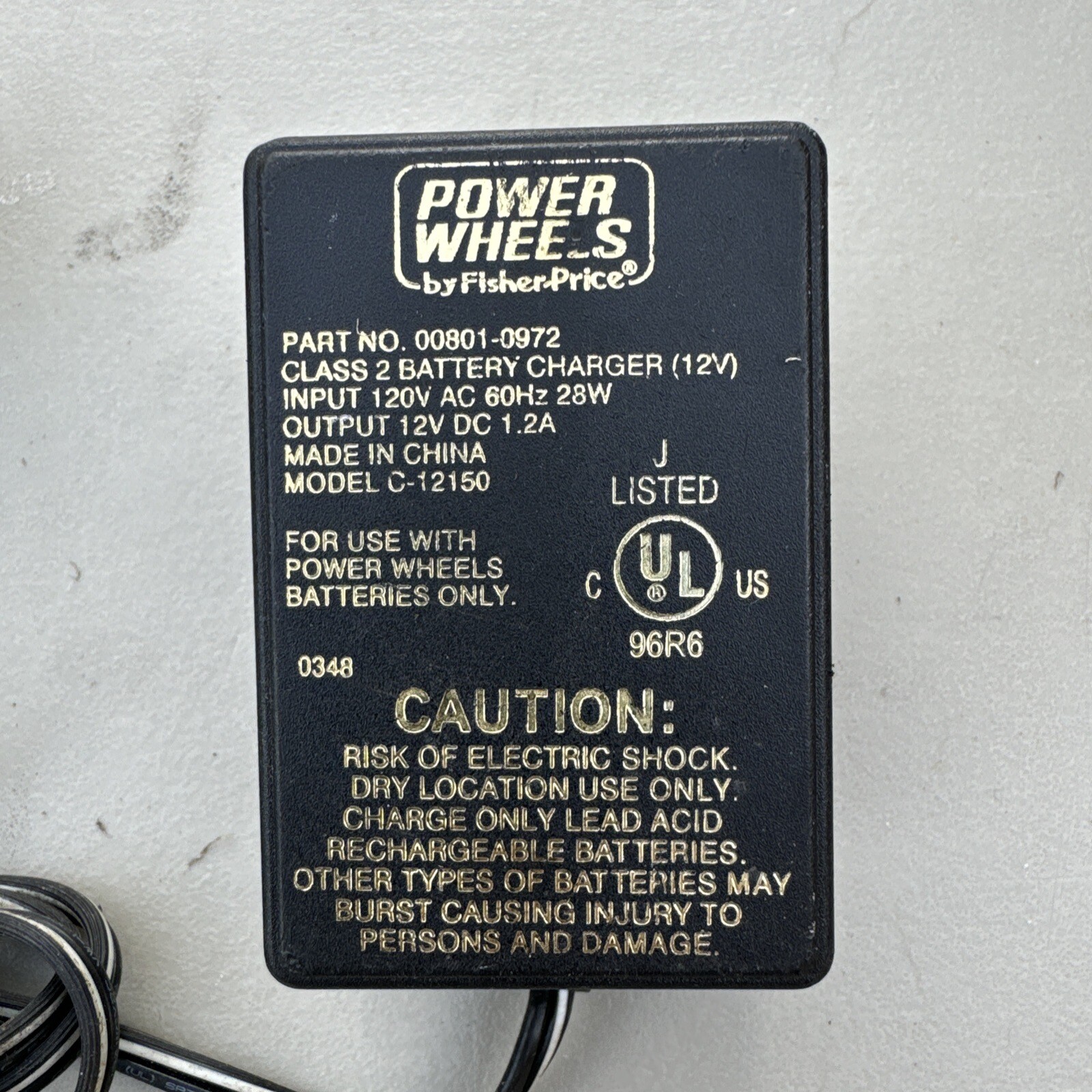 Fisher Price Power Wheels 00801-0972 Class 2 12V Charger Model C-12150