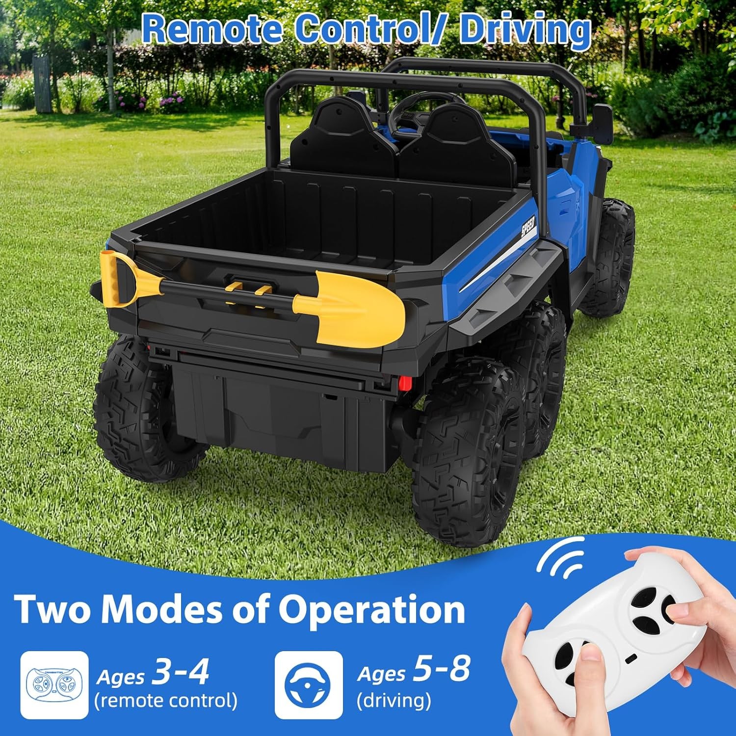 24V 4WD 6-Wheel Electric Ride On Dump Truck with Remote Control, 2 Seater Kids