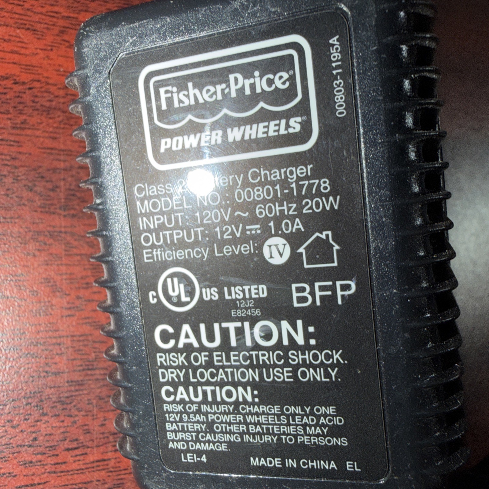 Fisher Price Model 00801-1778 Power Wheels Battery Charger AC Power Adapter