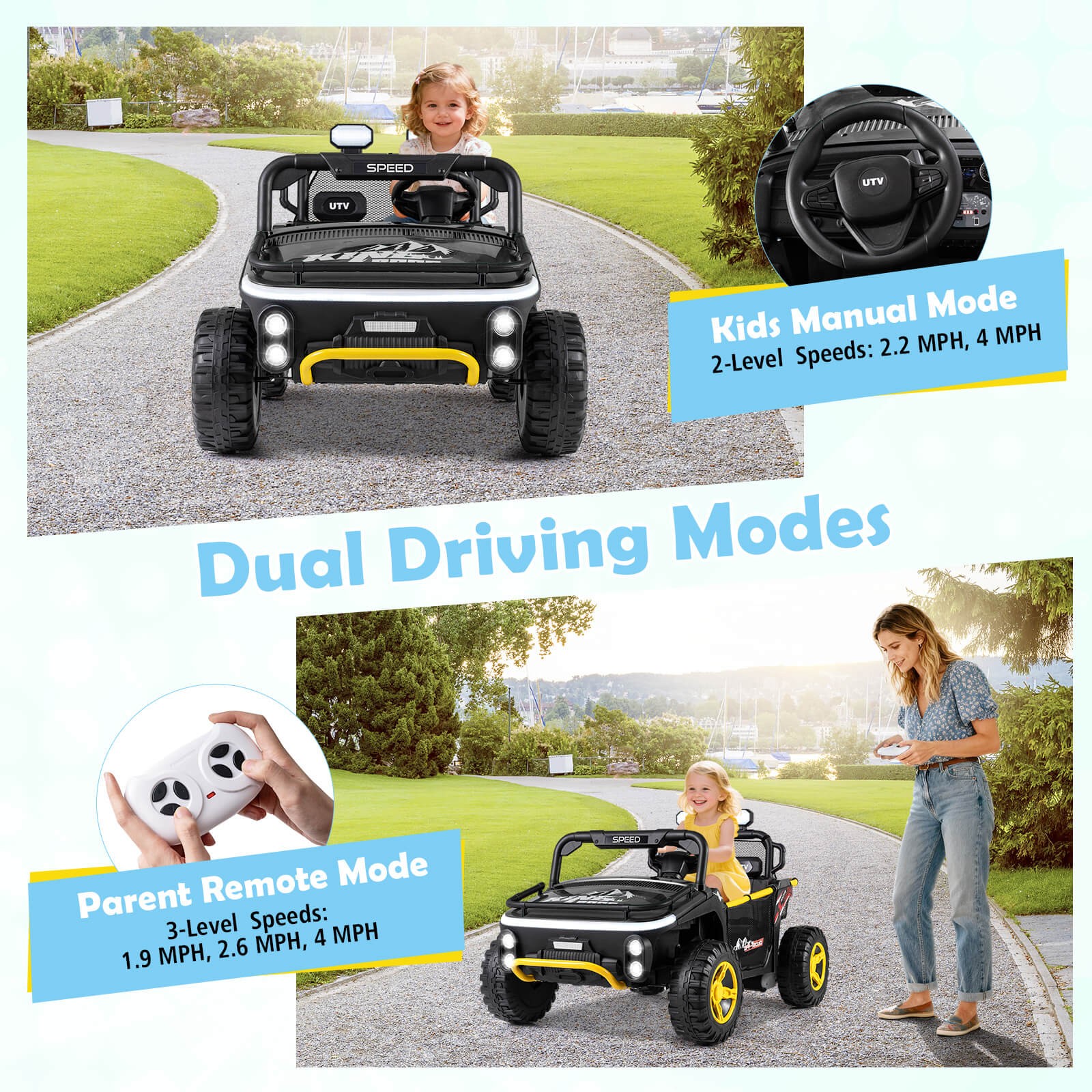 24V Ride on Toy for Big Kid’s 2 Seater Ride on UTV Truck Car w/ Remote Control