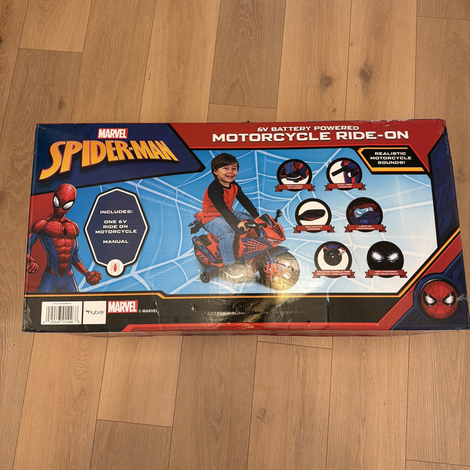 Kids Motorcycle Ride On Spiderman Design 6V Rechargeable Battery Ideal Gift NEW