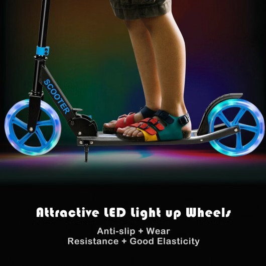 Portable Folding Sports Kick Scooter with LED Wheels-Blue – Color: Blue
