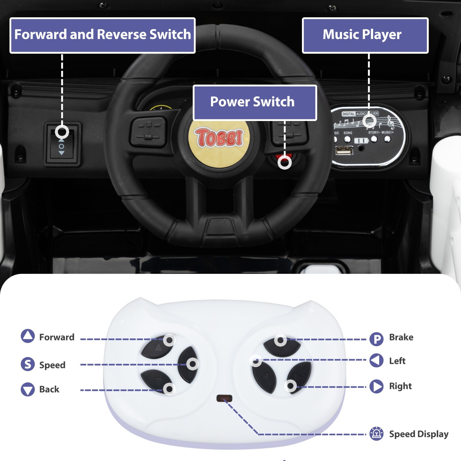 12V Police Car Ride-on Truck, Battery-Operated Electric Vehicle for Kids w/Music