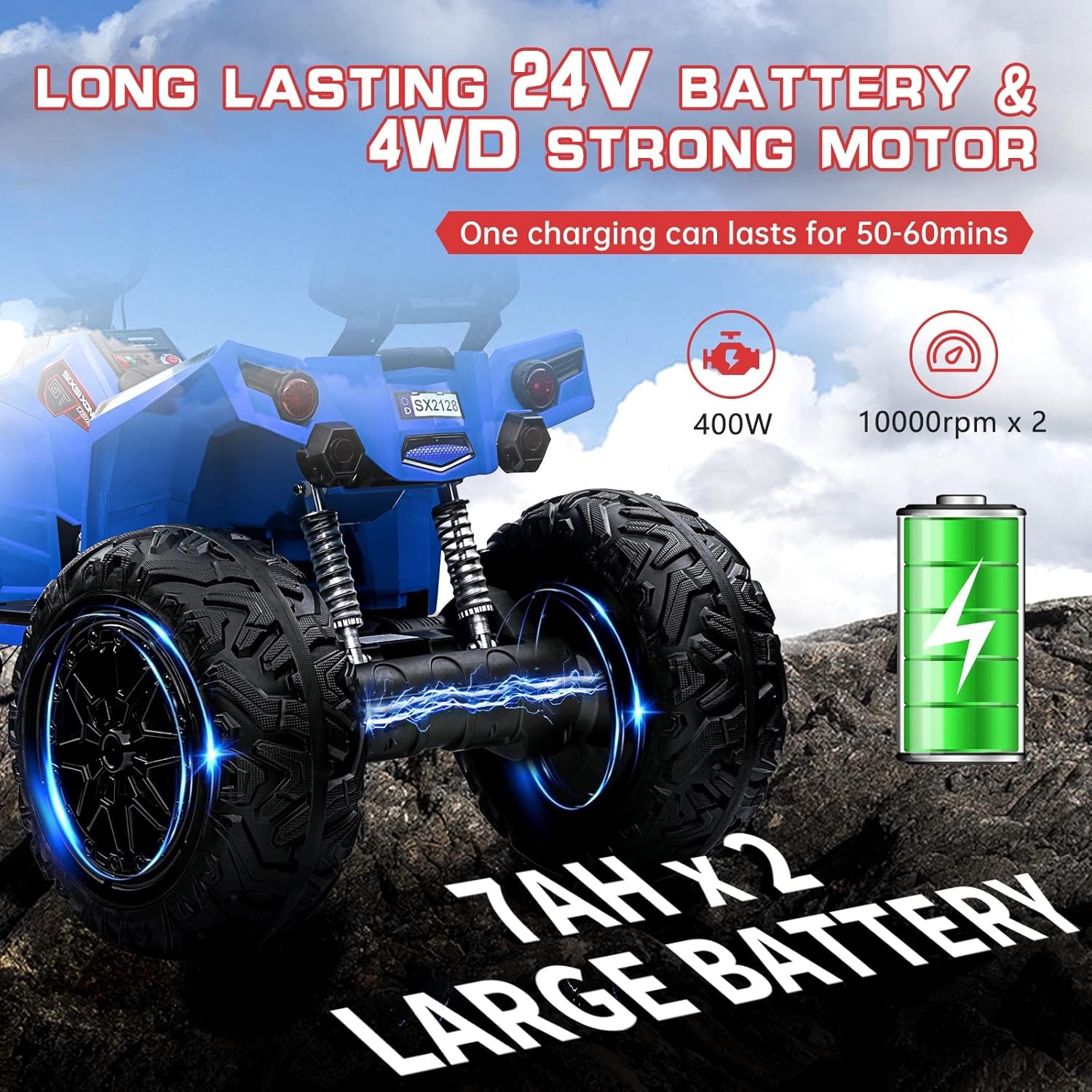Kids ATV 24V Ride on Car 4WD Quad Electric Vehicle 4x80W 7AHx2 Battery LED Toy