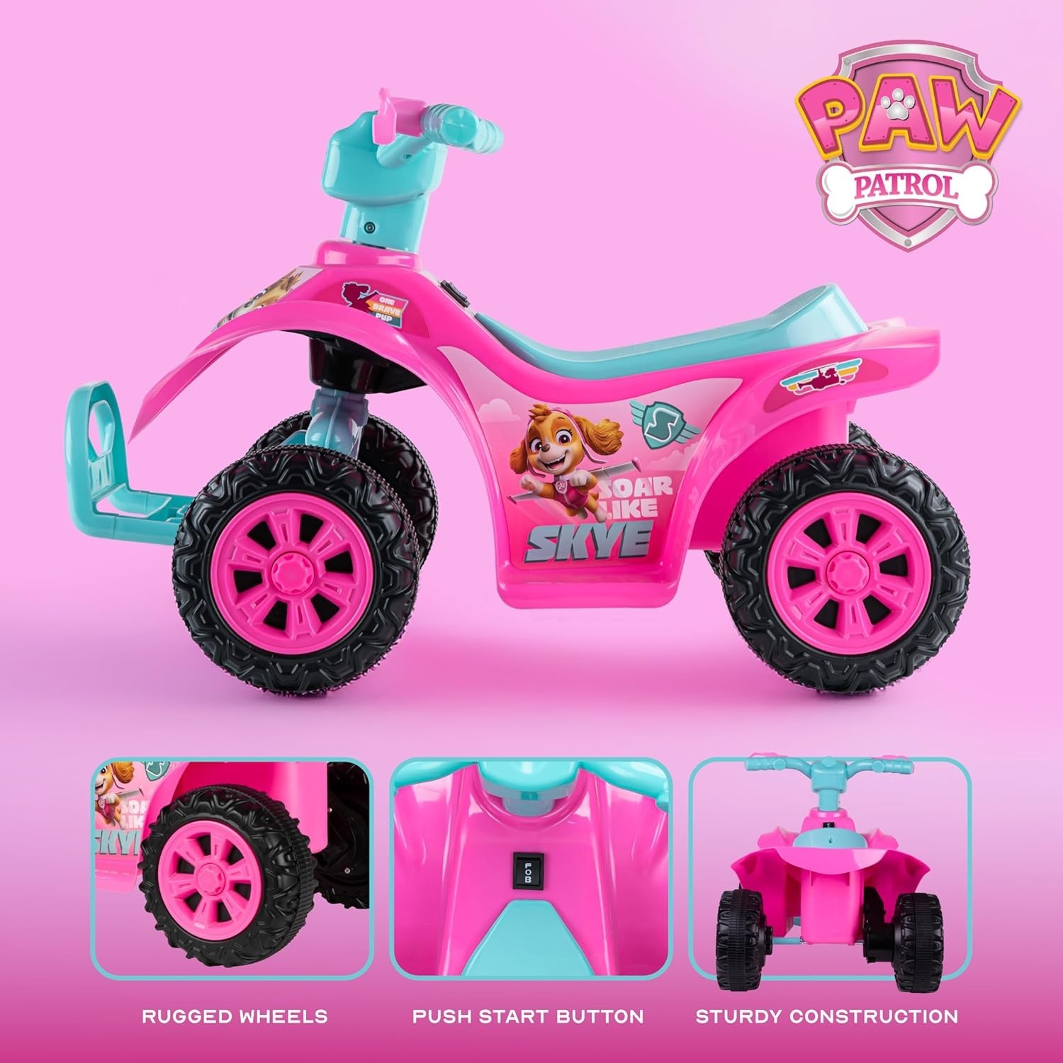 Paw Patrol – Skye 6V Quad for Kids – Powerful and Safe Ride-On Toy with Recha…