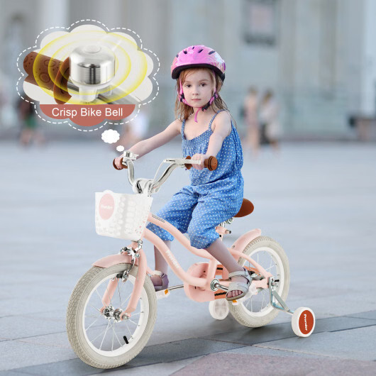14 Inch Kid’s Bike with Removable Training Wheels and Basket-Pink – Color: Pink