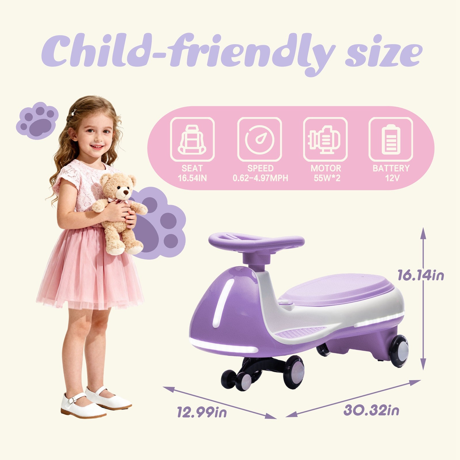 Kids Electric Wiggle Ride Twist Car with Wireless Music for Age 3-8 Kid Toy Gift