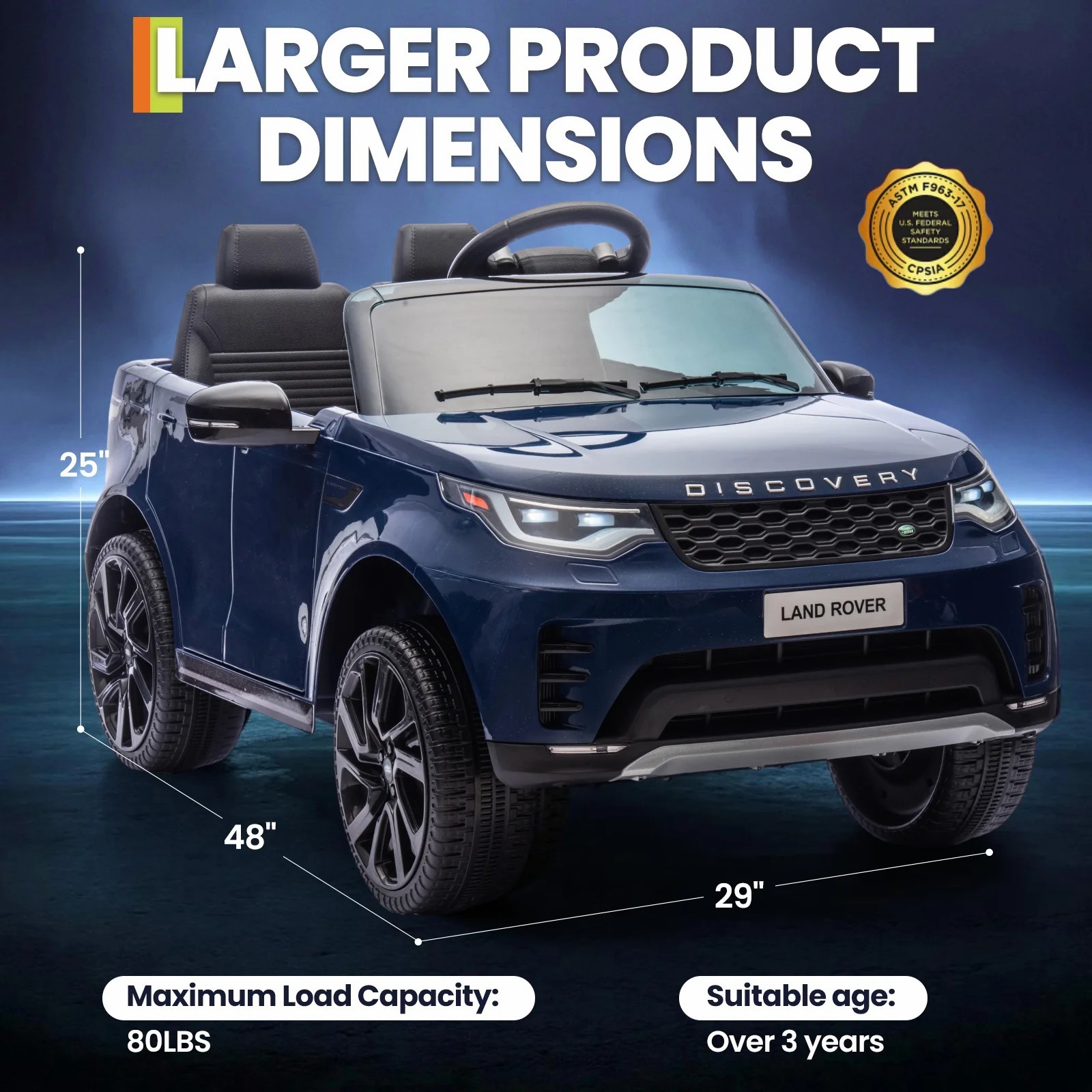 12V Kids Ride On Car Land Rover Style Dual Motor 3Speed Remote Control Dark Blue