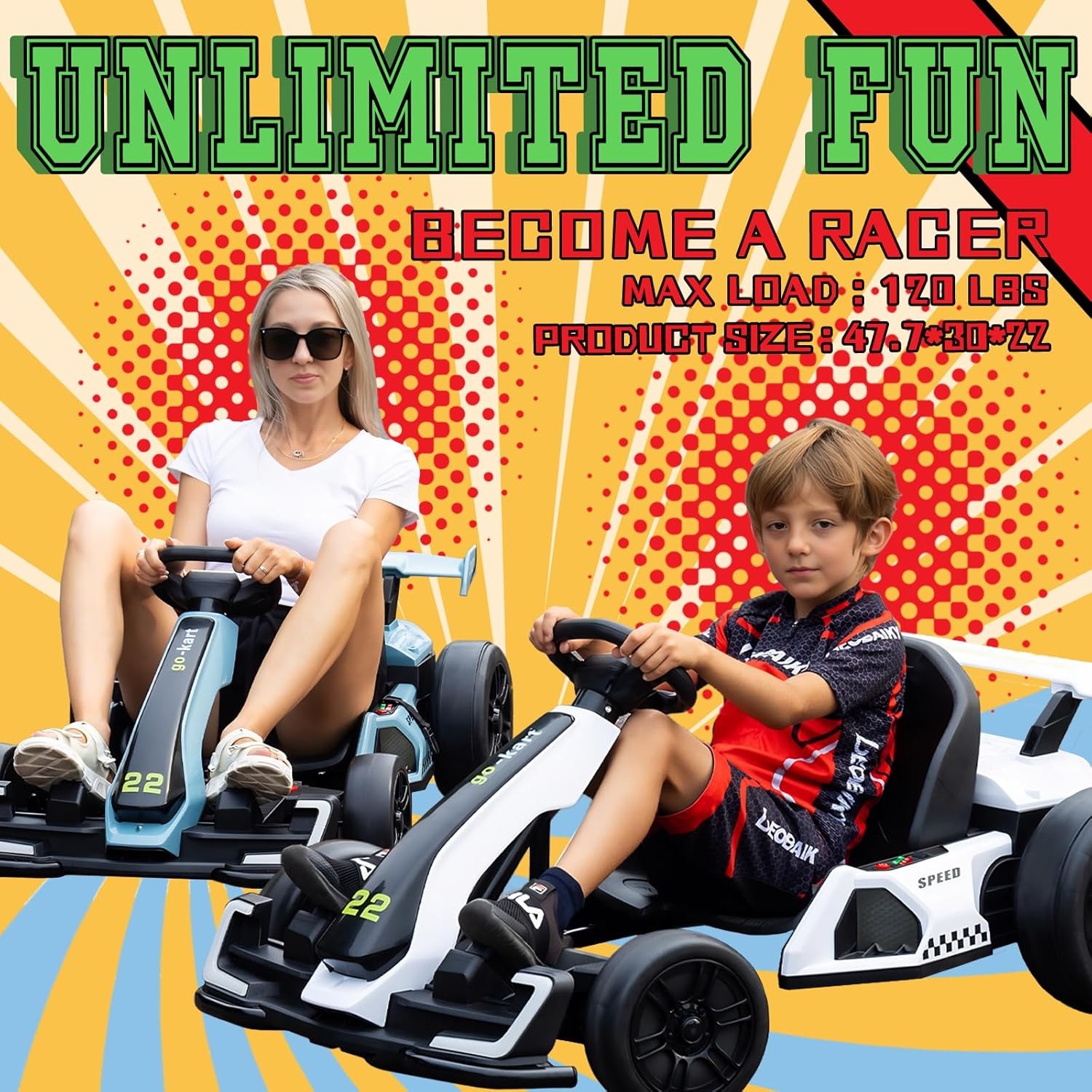 Electric Drift Kart, Adjustable Seat, 24V Outdoor Toy 4 Speed, Kids 6-12 Years