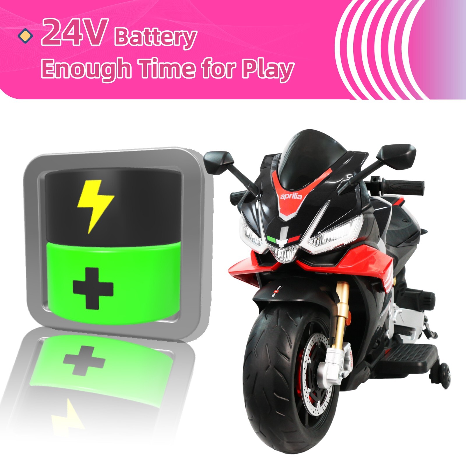 Aprilia 24V Kids Electric Motorcycle 10KMH Dirt Bike Ride on Motorbike LED Light
