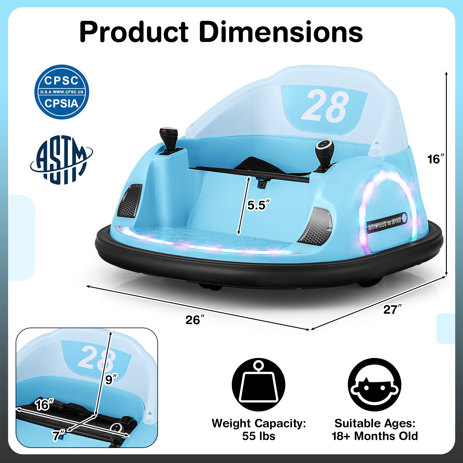 12V Electric 360° Spin Car Toy Ride on Bumper Car for Toddlers w/ Remote Control