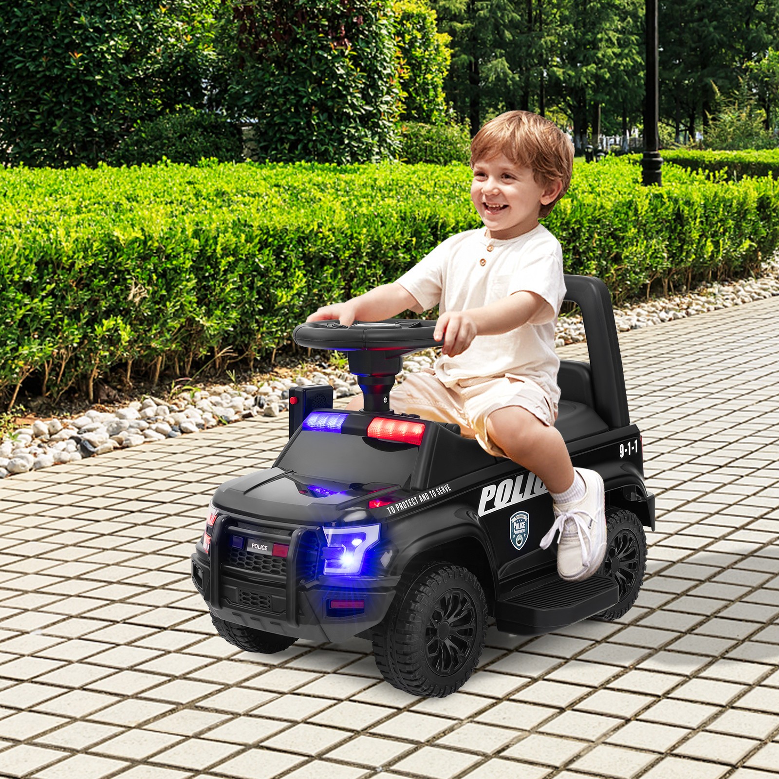 Kids Ride On Police Car 6V Battery Powered Electric Toy Vehicle w/Real Megaphone