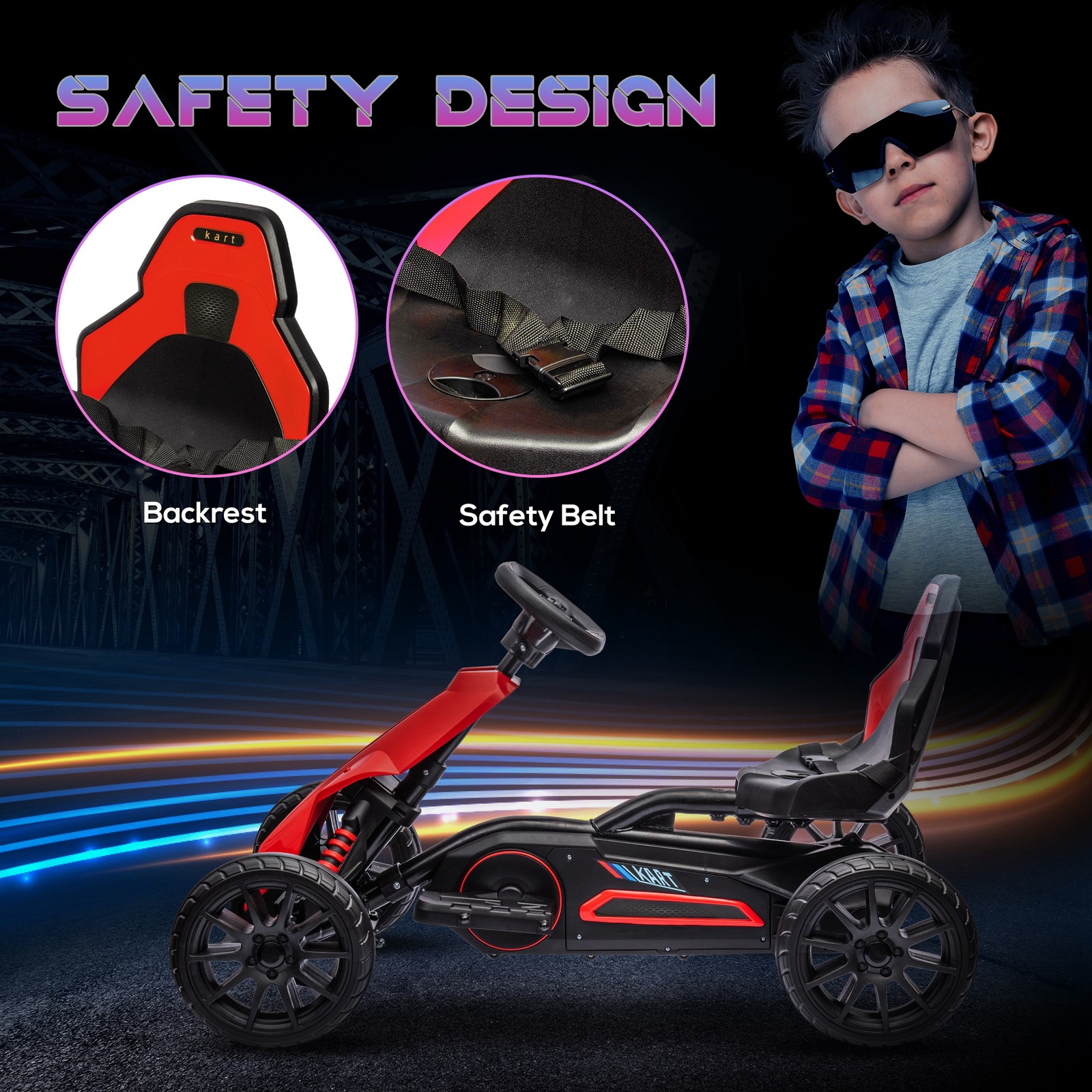 12V Electric Go Kart for Kids w/ Adjustable Speed, Red