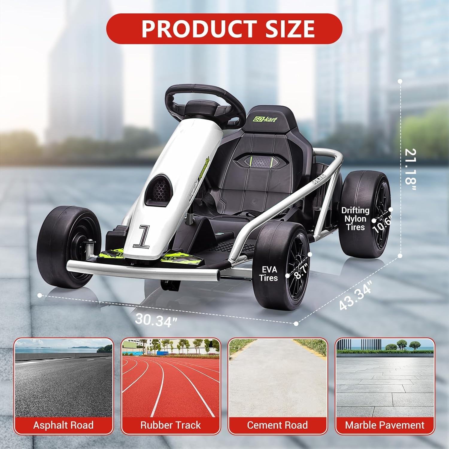 24V 9Ah Ride-on Electric Go Kart Car Toy 8.1 MPH Power Wheels Load 155 Lbs 300w
