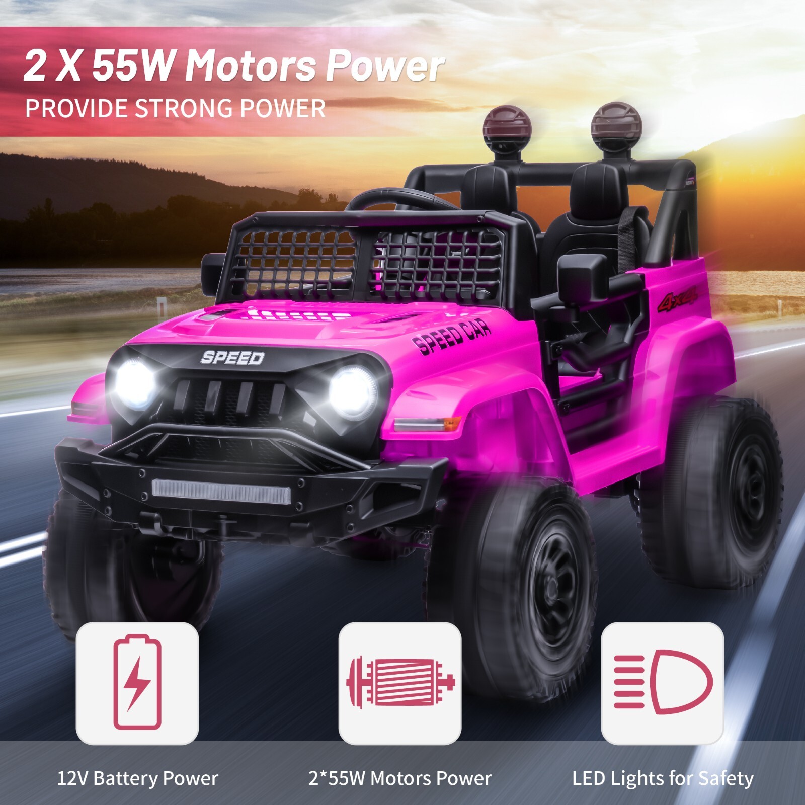 12V Kids Ride on Toy Electric Power Wheels Jeep Parental Remote Control MP3 LED