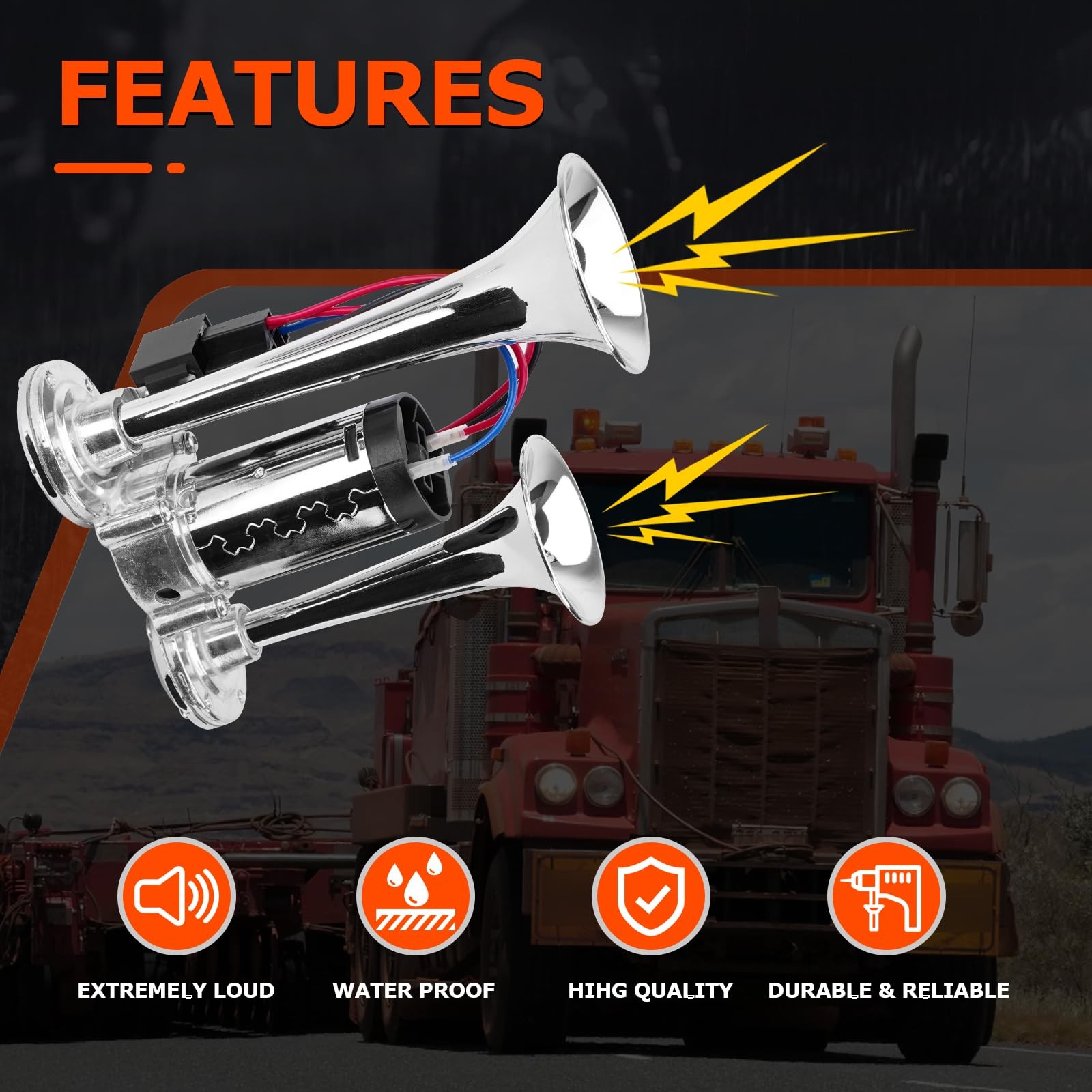 FILTERUP 12V 600DB Upgraded Air Horn Dual Trumpets, Super Loud Train Electric…