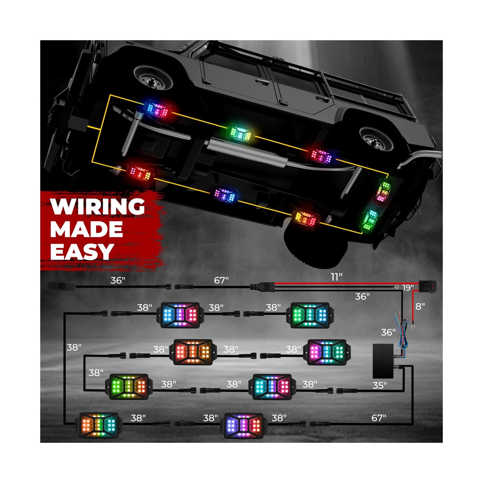 8 Pods Five Sided RGB Rock Lights for Trucks Jeep UTV SUV ATV Golf Cart, Mult…