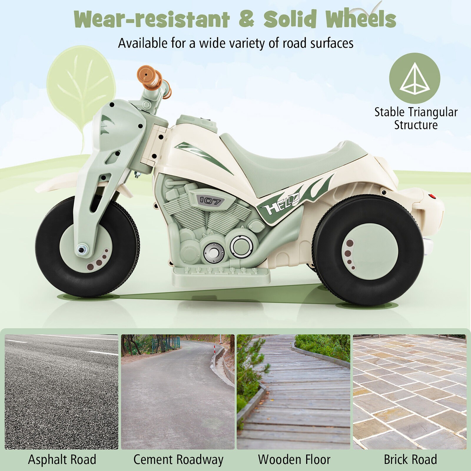 6V Kids Bubble Car Electric Ride On Motorcycle w/Music Button, Headlight Beige