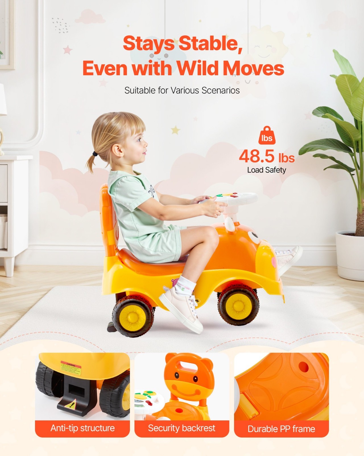 Ride On Toddler Push Car 19-36 Months Horn Music Under Seat Storage 48.5 lbs Foo