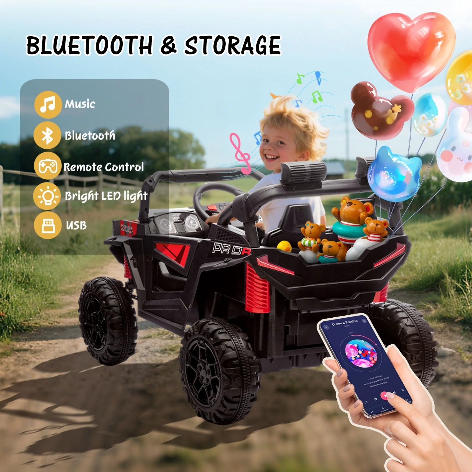 24V Kids Electric Car 400W Ride On Toy UTV with Remote Power Wheels Truck Black