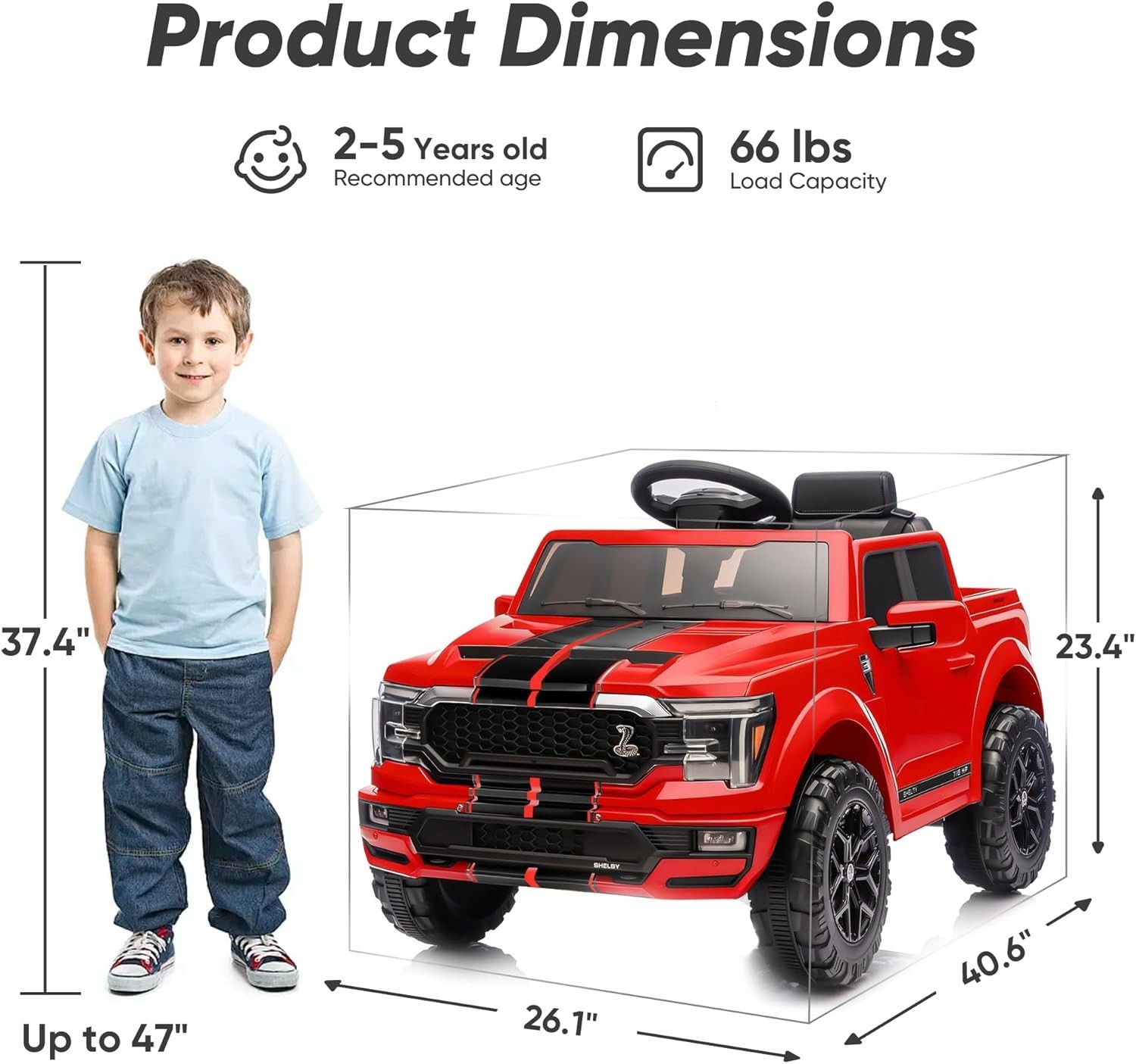 Hikiddo Licensed Ford Shelby F-150 Kids Ride on Car Truck, 12V Toddler Electric