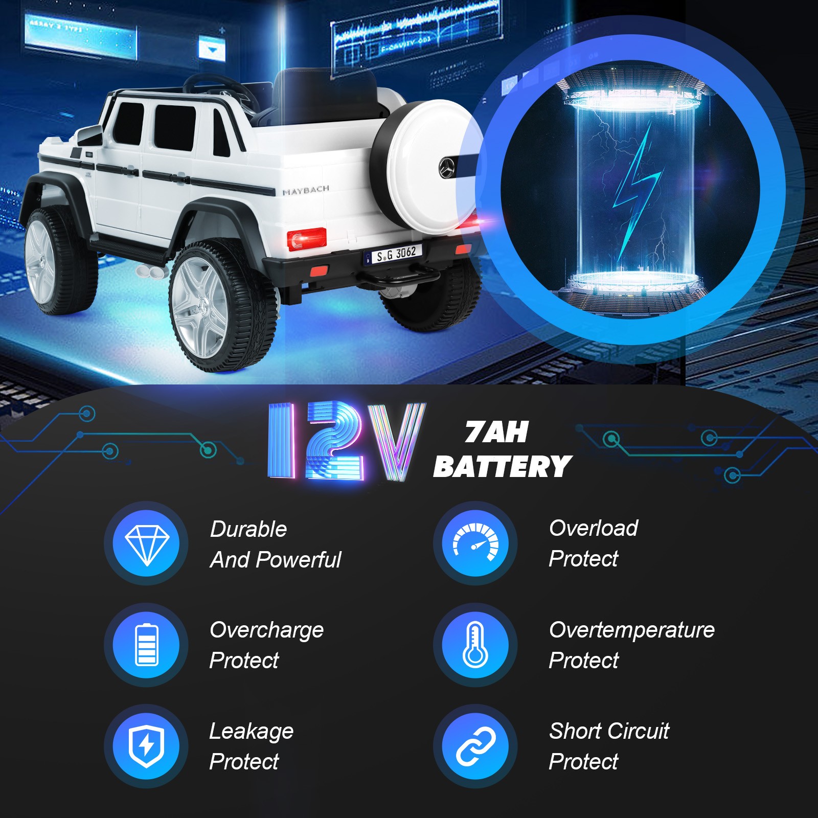 White Electric 12V Battery Kids Ride On Car 3 Speed with Music, LED, MP3, RC