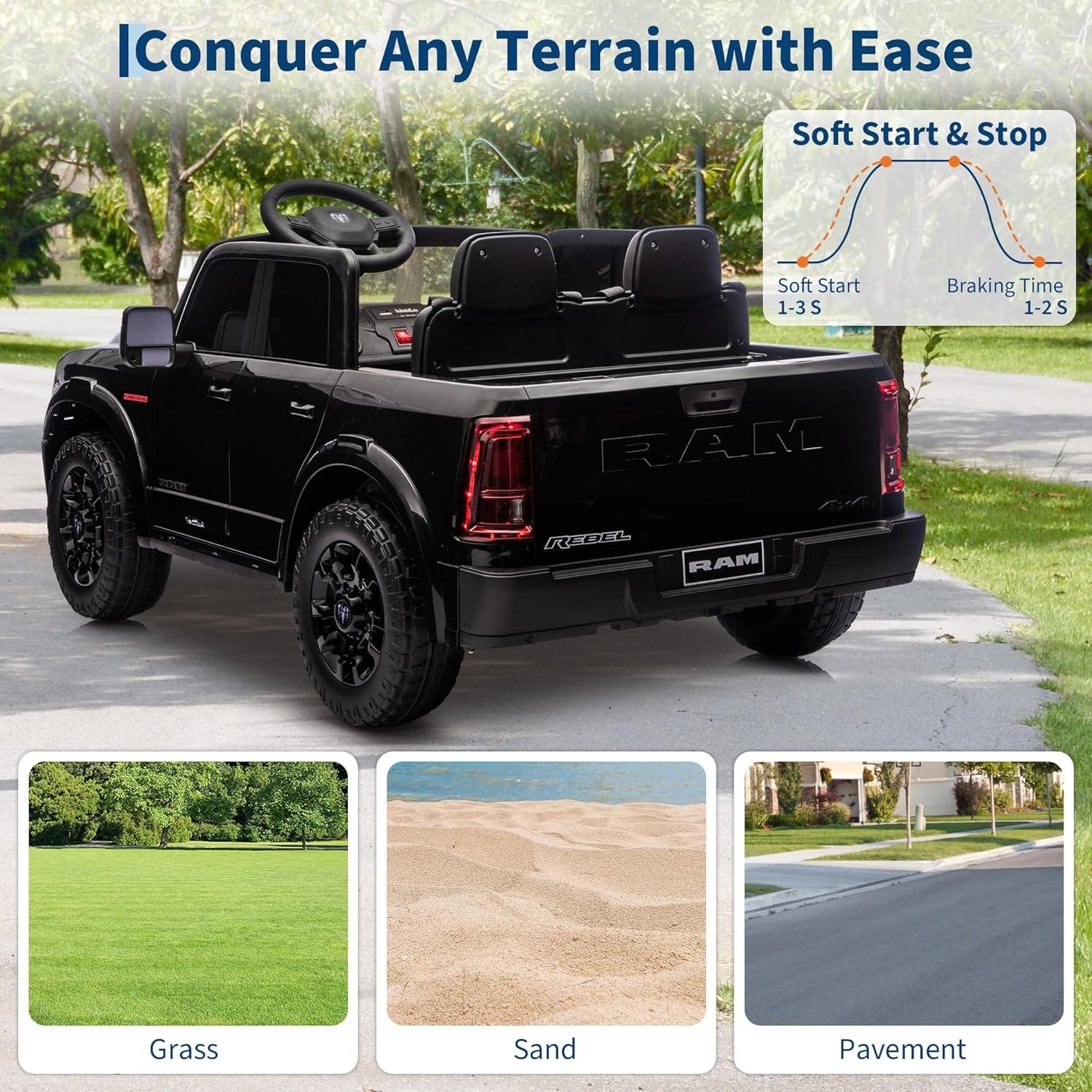 2 Seater Electric Car for Kids 24V Ride on Truck Toys Licensed RAM 2500 for Kids