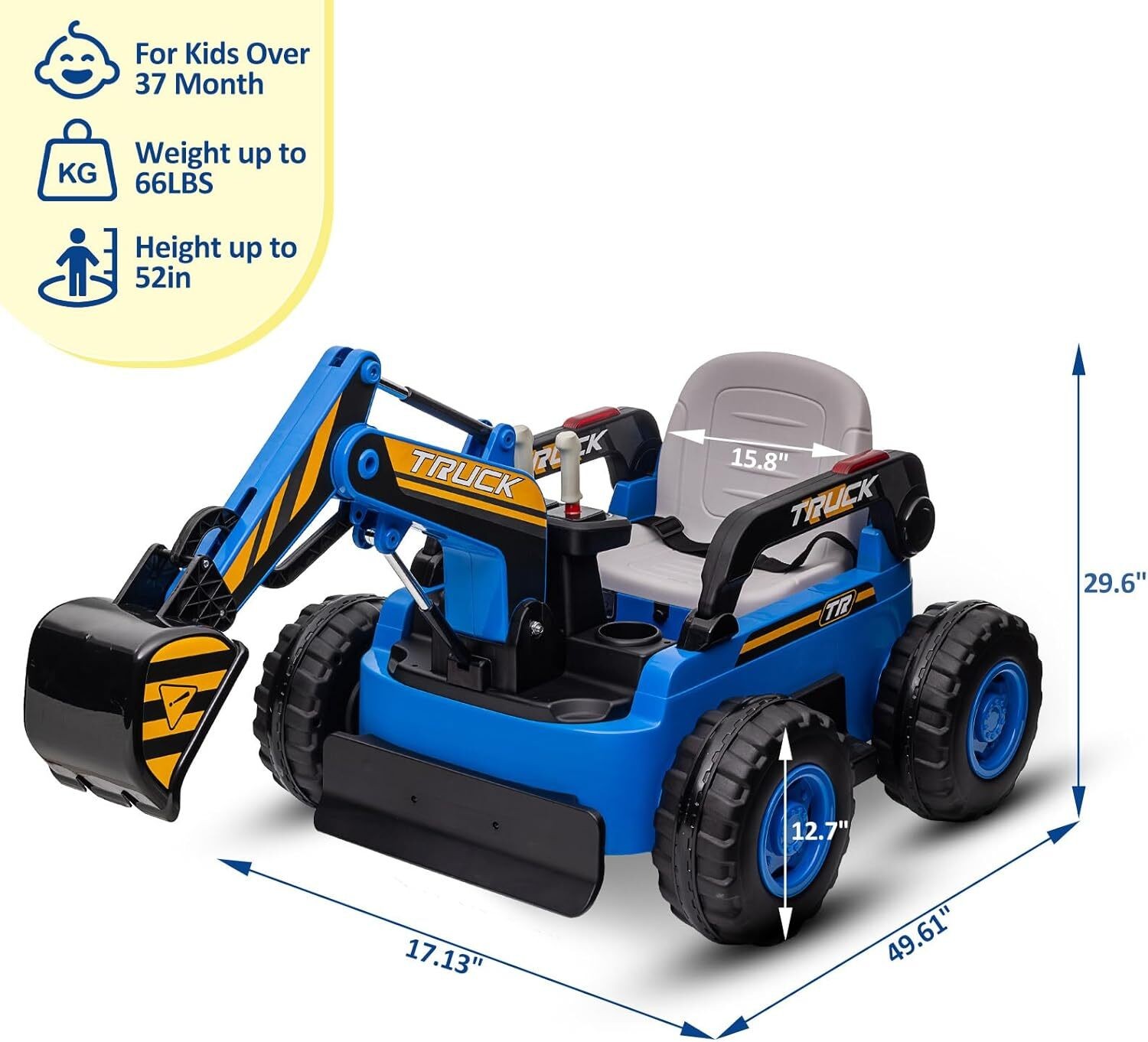 12V Kids Ride On Excavator Battery Powered Construction Truck Digger with Remote