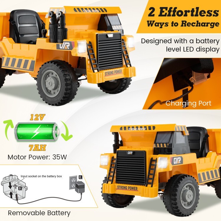 12V Battery Kids Ride on Electric Dump Truck Car Gift Kids w/Electric Dump Bed