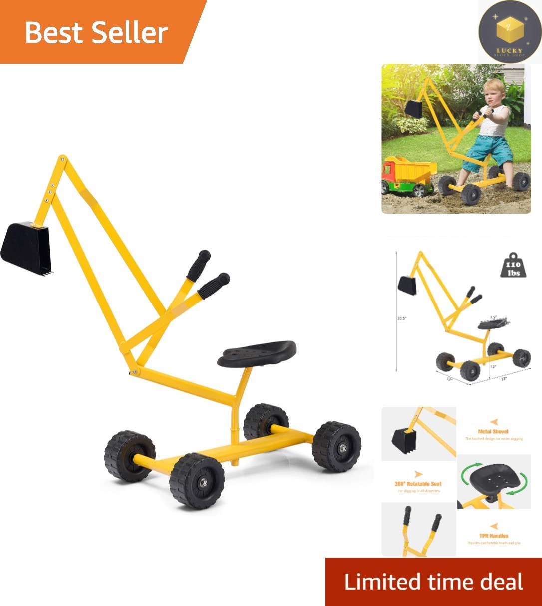Sturdy Kids Excavator Toy with Rotating Seat & Wheels for All-Season Play
