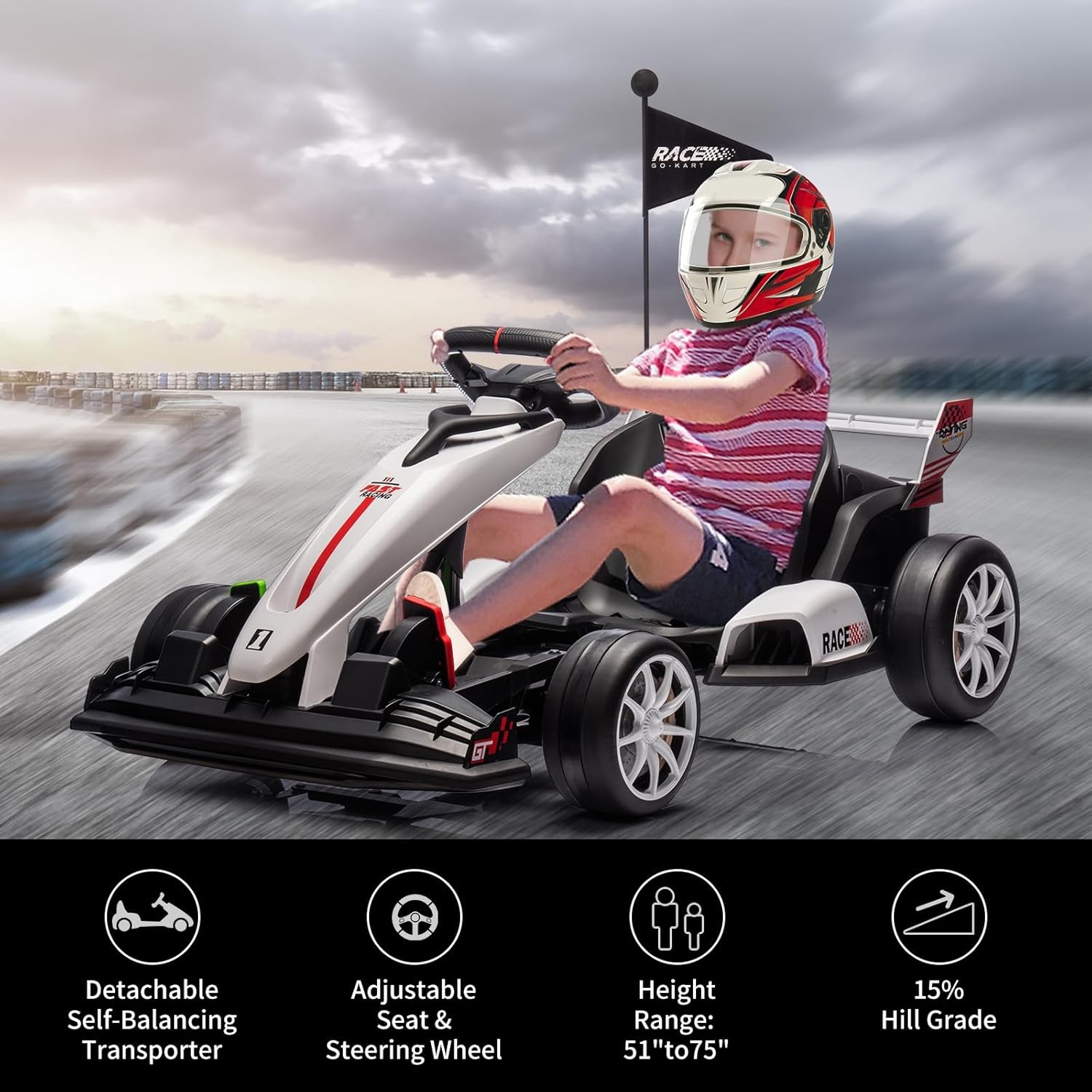 24V Kids Ride on Go Kart Max 7.5mph Variable High Speed Drifting Car Kids Gifts