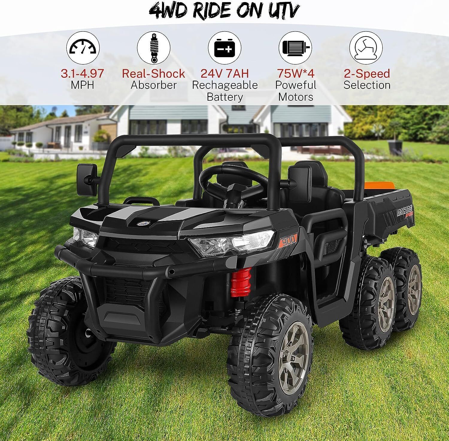 Electric 24V Battery Powered Kid Ride On Car Toys 2 Seaters Dump Truck 6 Wheels