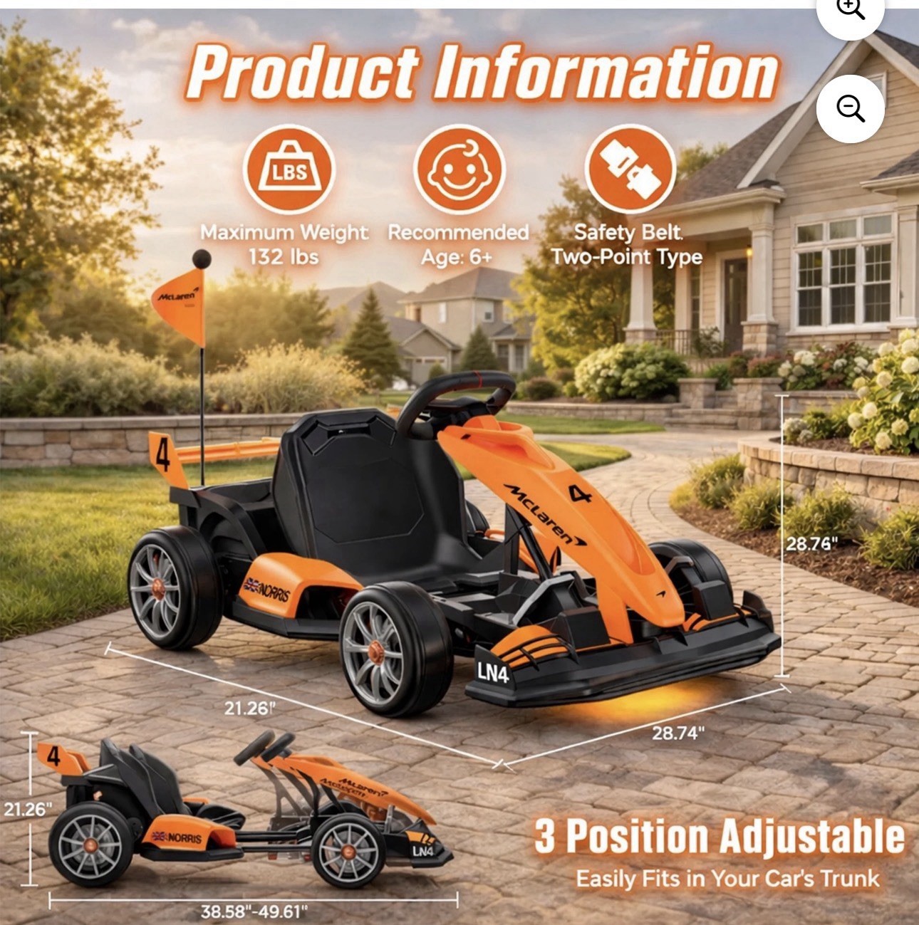 McLaren LN4 24V 7Ah Ride-On Go Kart Orange/Black 2x200W Motors
