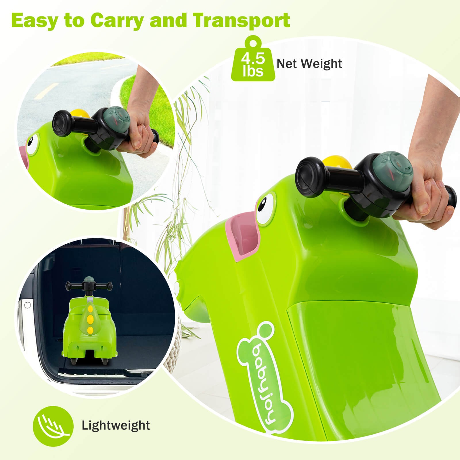 Ride on Toy Baby Dinosaur Sliding Car w/ 4 Universal Casters Under-Seat Storage