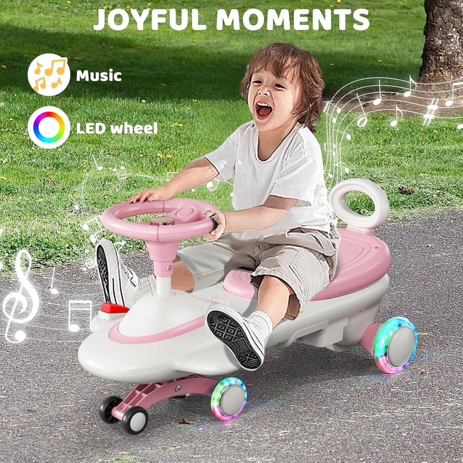 12V Kid Electric Wiggle Car with Pedal Rechargeable Battery LED Lights Swing Car