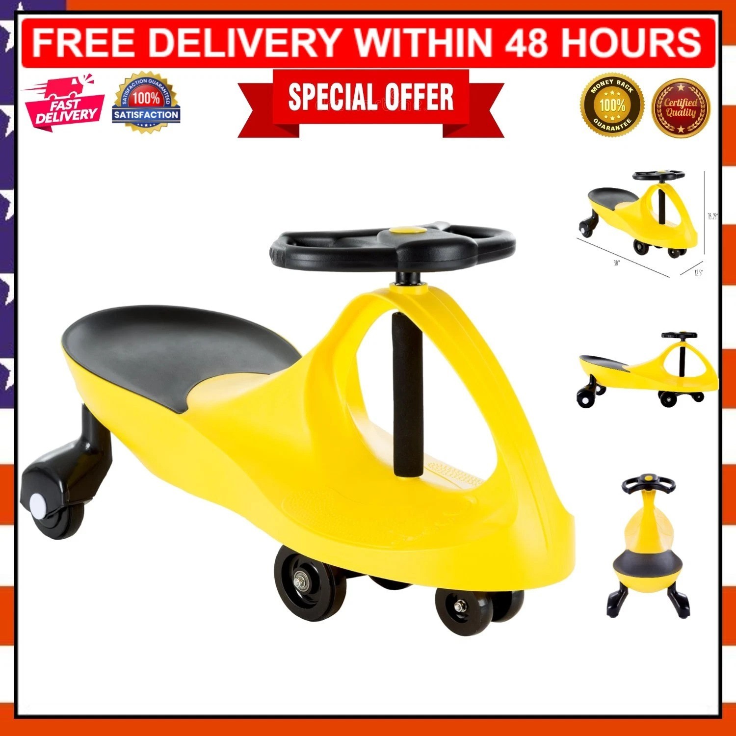Twist, Wiggle & Go Wiggle Car for Toddlers – Yellow Ride-On Toy, Safe & Durable