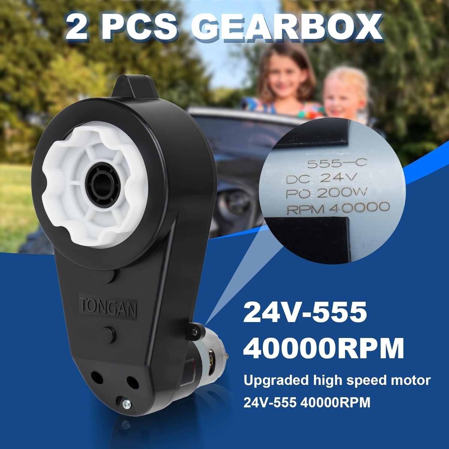 2Pcs 24V 40000RPM Kids Ride On Car Gearbox Motor Power Wheels Motor Gearbox
