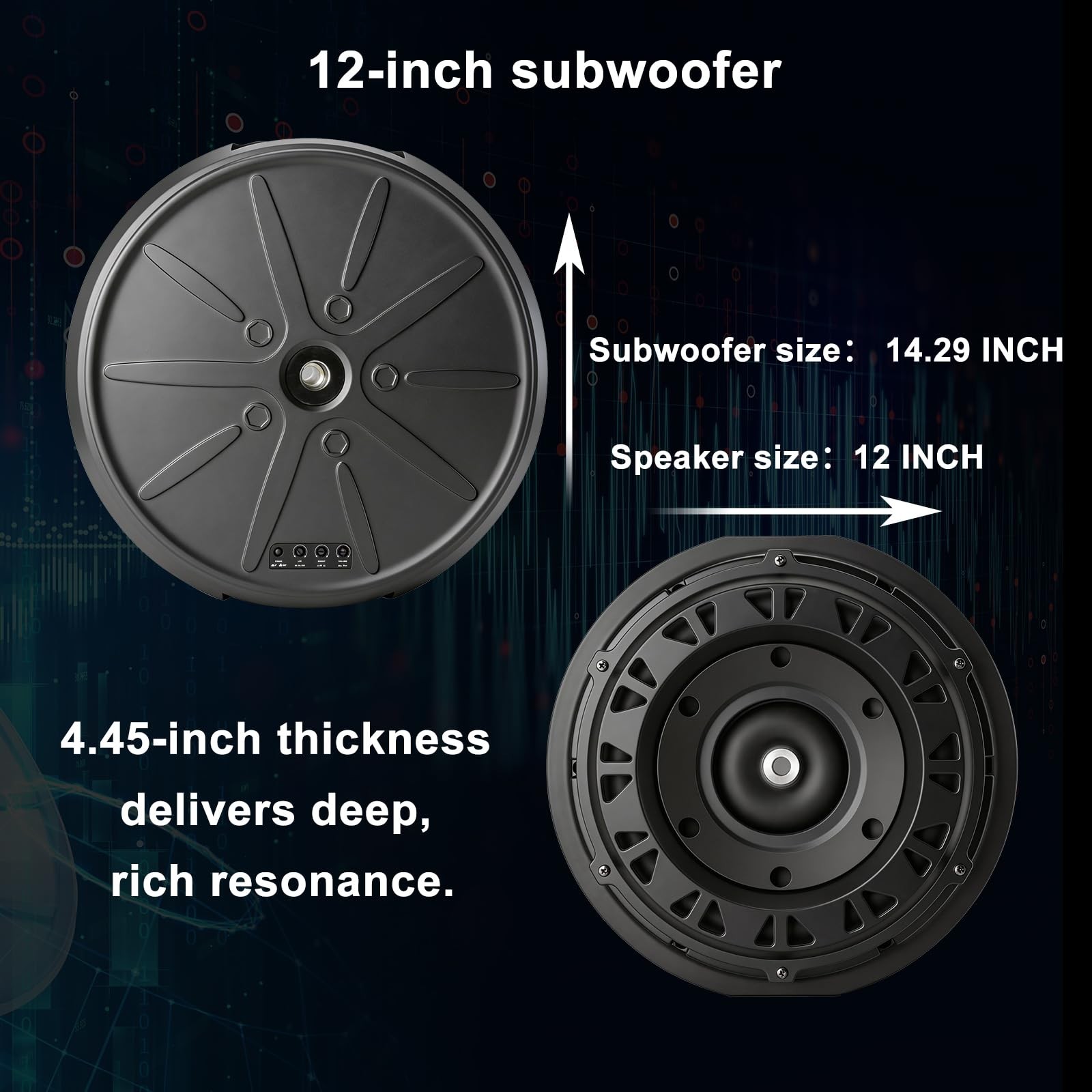 1200W Powered 12″ Car Subwoofer, Deep Bass, Anti-Theft Spare Tire Design, Plu…