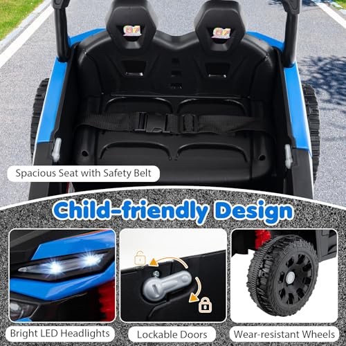 Kids Ride On UTV Car with Detachable Trailer – 12V Battery – Blue with Trailer
