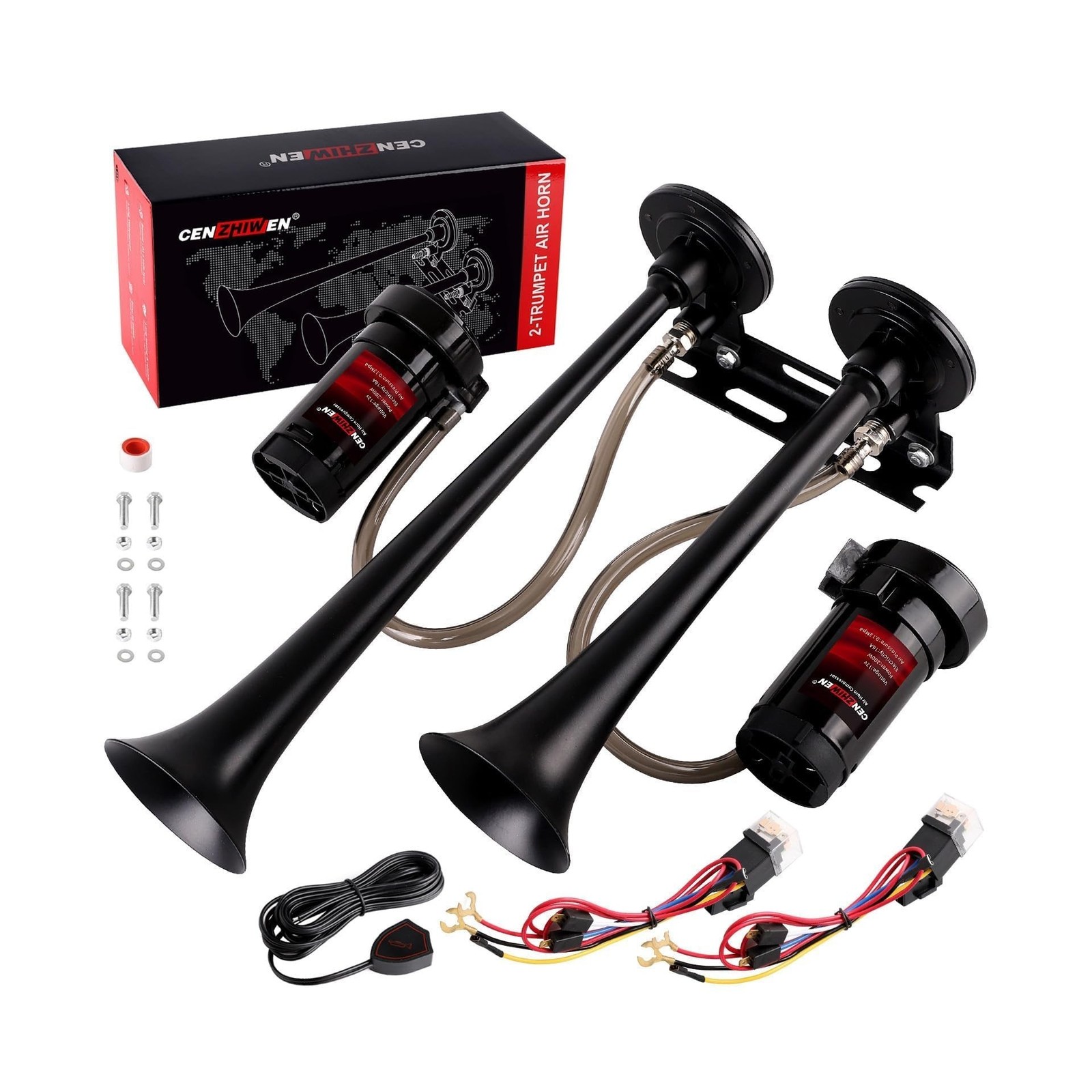 Dual 2-Trumpet Metal Air Horn for truck Kit with 2 air Compressors,12V 150dB …